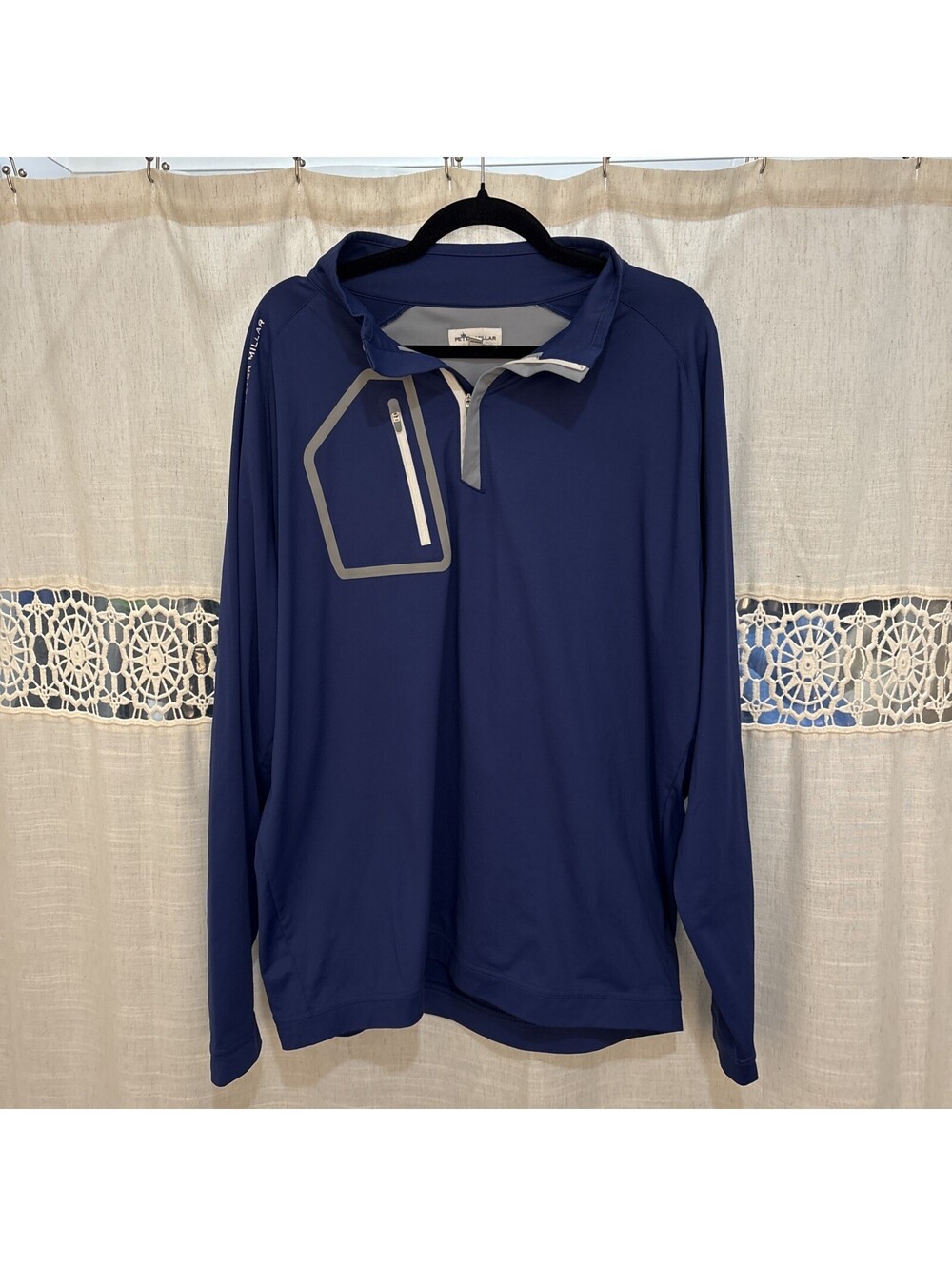 Peter Millar Crown Sport Mens XL Blue Forge Performance BRANDED 1/4 Zip Pullover